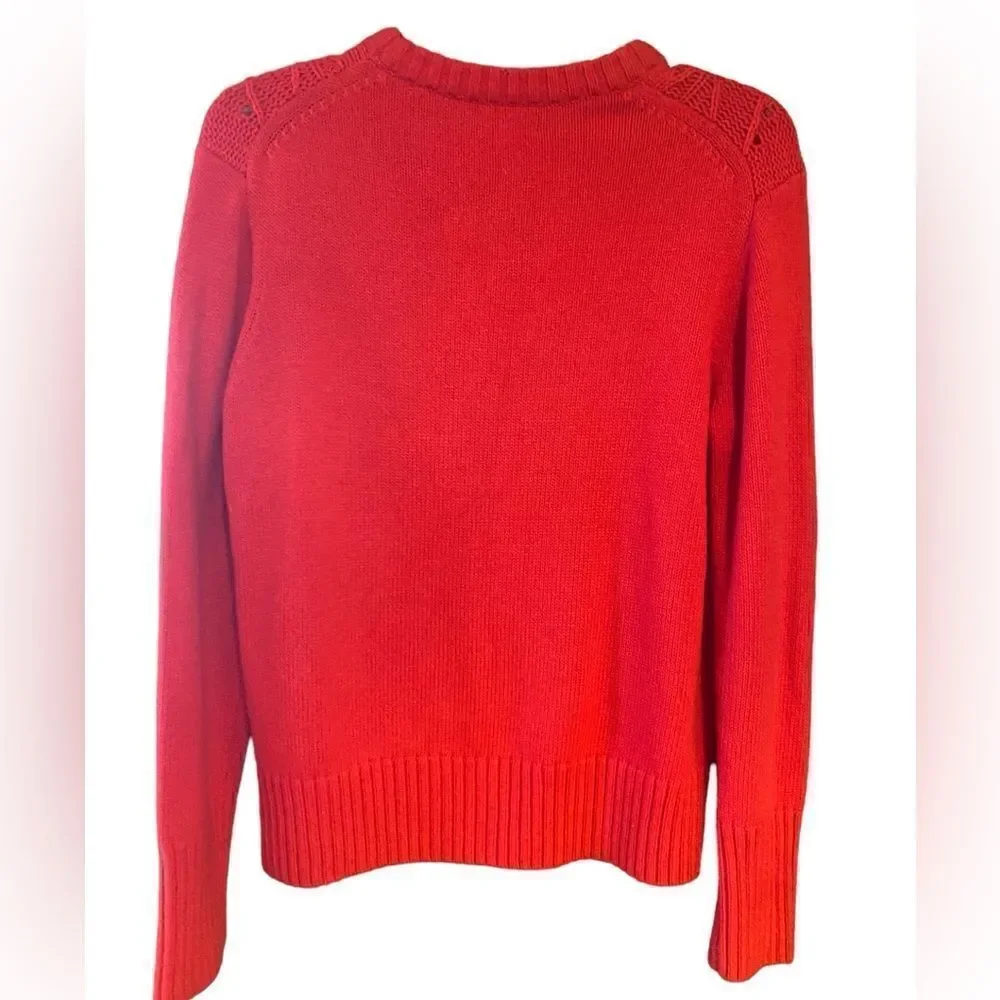 J. Crew Sz L Red Classic Crew Neck Chunky Knit Long Sleeve Preppy Winter Sweater